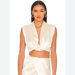 Line & Dot satin top with front twist detail, Size Medium